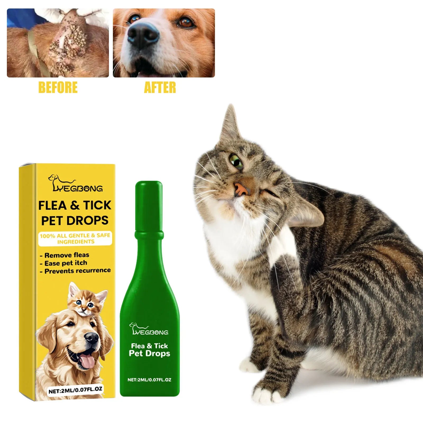 Gotas contra pulgas para gatos, remove pulgas e piolhos, alivia coceira na pele