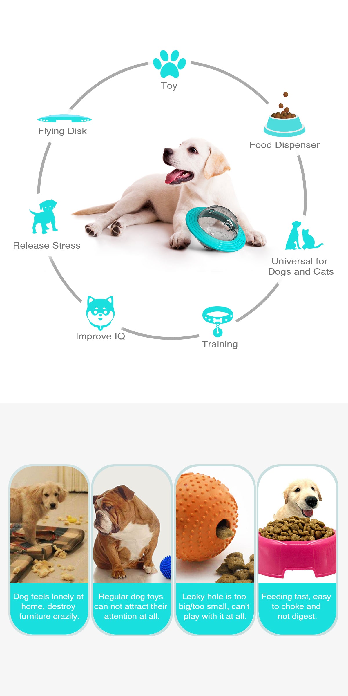 Bola interativa para cães com vazamento de comida